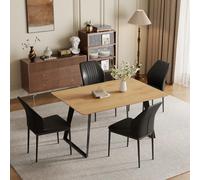 JIEXI Set da pranzo da 5 pezzi, 130-170 cm, tavolo da pranzo moderno Mid-Century, in legno di noce, con 4 sedie in poliuretano, adatto per sala da pranzo/casa
