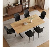 JIEXI Set da pranzo in legno di noce, 7 pezzi, 130 - 170 cm, tavolo da pranzo allungabile stile metà secolo, moderno, con 6 sedie in poliuretano, adatto per sala da pranzo/casa