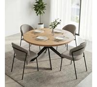 JIEXI Set di tavolo da pranzo rotondo e 4-6 sedie, effetto quercia, con gambe a ragno nere, resistente al calore, facile da pulire, 115 cm (rovere/grigio)