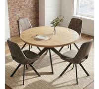 JIEXI Set di tavolo da pranzo rotondo e 4-6 sedie, effetto quercia, con gambe a ragno nere, resistente al calore, facile da pulire, 115 cm (rovere e 4 sedie grigie)