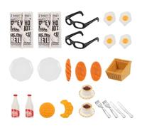 JIEYAO 24 accessori in miniatura gnomo, 1/12, casa delle bambole, porta del gnomo, set di mini stoviglie, piatti, uova, latte, pane, tazza, coltello, forchetta, fai da te, accessori da cucina