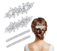 JIEYAO 4 fermagli per capelli con strass da donna, in argento, con perline di cristallo, per donne, accessori da sposa