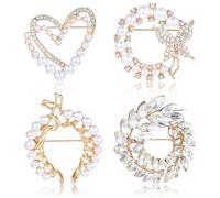 JIEYAO 4 spille da donna con perle di cristallo, spille con strass, bouquet, spille dorate, spille eleganti spille a clip distintivo per la sposa, sciarpa, cappotto, regali di nozze