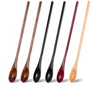 JIEYAO 6 cucchiai in legno con manico lungo 33 cm per cucinare, miscelare il legno, degustazione, cucchiaini da tè lunghi per miele, utensili vintage per caffè e cocktail per cucina