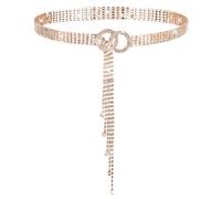 JIEYAO Cintura da donna con strass luccicanti, cintura regolabile con O-Ring in vita per jeans e abiti, Oro, 118cm/0.71in