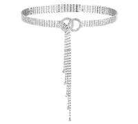 JIEYAO Cintura da donna con strass luccicanti, cintura regolabile con O-Ring in vita per jeans e abiti, Argento, 118cm/0.71in