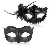 JIEYAO Mascherine Veneziane Masquerade Masquerade Coppia Maschere Maschere Maschere Donna Uomo Elegante Mascherata Costume Sexy Nero Maschera Occhi per Carnevale Festa Mascherata Cosplay San Valentino