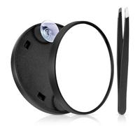 JIEYAO Specchio ingranditore compatto da viaggio 5X con 2 ventose, specchio tascabile portatile da 9,1 cm con pinzette (nero)