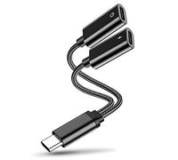 JIEYUCHU 2 in 1 Adattatore USB C Cuffie, Adattatore USB C a Dual USB C, Cavo Audio Hi Fi con Porta di Ricarica Tipo C per MacBook/Pad PRO/Air, Samsung Galaxy, Huawei, Xiaomi (Nero)