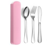 JIEYUCHU 3 Pezzi Posate da Viaggio, Posate Da Campeggio Kit Acciaio Inox, Set di Posate con Custodia Portatile, Coltello, Forchetta, Cucchiaio per Viaggi, Campeggio, Ufficio, Scuola (Rosa)