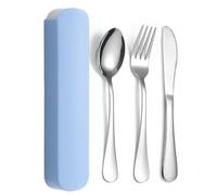 JIEYUCHU 3 Pezzi Posate da Viaggio, Posate Da Campeggio Kit Acciaio Inox, Set di Posate con Custodia Portatile, Coltello, Forchetta, Cucchiaio per Viaggi, Campeggio, Ufficio, Scuola (Blu)