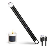 JIEYUCHU Accendino Elettrico, USB Ricaricabile con Serratura di Sicurezza, Antivento Senza Fiamma, Lungo per Candele, Campeggio, Stufe, Barbecue (Nero)