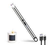 JIEYUCHU Accendino Elettrico USB Ricaricabile con Serratura di Sicurezza, Antivento Senza Fiamma, Lungo per Candele, Campeggio, Stufe, Barbecue (Argento)