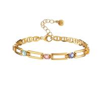 JIEZM Bracciale a Maglie vuote con zirconi Colorati, Bracciale a Maglie a Catena con Pietre Portafortuna per Sempre collegati (Style 1)