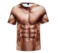 JIFENLI T-Shirt 3D da Uomo T-Shirt Estiva Senza Camicia con Muscoli Finti Addominali Unisex Stampata in 3D T-Shirt Girocollo da Uomo A Maniche Corte con Fondo Strano A Mezza Manica Top Oversize