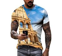 JIFENLI T-Shirts 3D da Uomo Maglietta Estate Esclusivo Design Romano Colosseo Grafico T Shirt Uomo Moda Casual Stampato Civiltà Sito Modello Manica Corta