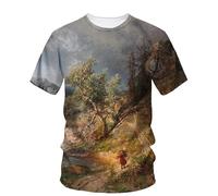 JIFENLI T-Shirts 3D da Uomo Maglietta Estate Paesaggio Pittura A Olio Arte Grafica T Shirt Moda Letteraria Gioventù Casual Tees Uomini Stampato O-Collo Top