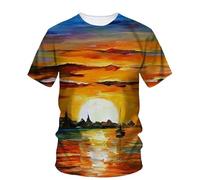 JIFENLI T-Shirts 3D da Uomo Maglietta Estate Paesaggio Pittura A Olio Arte Grafica T Shirt Moda Letteraria Gioventù Casual Tees Uomini Stampato O-Collo Top