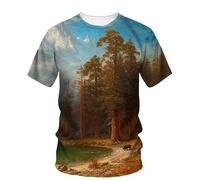 JIFENLI T-Shirts 3D da Uomo Maglietta Estate Paesaggio Pittura A Olio Arte Grafica T Shirt Moda Letteraria Gioventù Casual Tees Uomini Stampato O-Collo Top