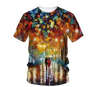 JIFENLI T-Shirts 3D da Uomo Maglietta Estate Paesaggio Pittura A Olio Arte Grafica T Shirt Moda Letteraria Gioventù Casual Tees Uomini Stampato O-Collo Top
