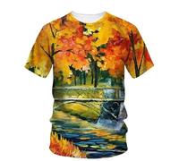 JIFENLI T-Shirts 3D da Uomo Maglietta Estate Paesaggio Pittura A Olio Arte Grafica T Shirt Uomo Moda Casual Bohemien Letteratura Gioventù Stampato Harajuku O-Collo Tees