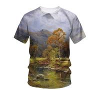 JIFENLI T-Shirts 3D da Uomo Maglietta Estate Paesaggio Pittura A Olio Arte Grafica T Shirt Uomo Moda Casual Bohemien Letteratura Gioventù Stampato Harajuku O-Collo Tees