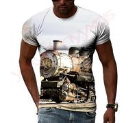 JIFENLI T-Shirts 3D da Uomo Maglietta Locomotiva A Vapore retrò Il Punto di Partenza della Rivoluzione Industriale Hip Hop Uomo T-Shirt Stampa 3D Girocollo Tee Manica Corta