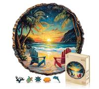 Jigfoxy Puzzle in legno per adulti, puzzle da 295 pezzi al tramonto sulla spiaggia, puzzle unico a forma di animale per adulti e ragazzi, regalo creativo con scatola in legno di alta qualità, 34 x