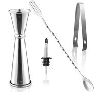 Jigger Cocktail Misurino 30 ml/60 ml Doppio Barman Graduato Professionale Japanese Style 304 Acciaio Inossidabile con Cucchiaio Miscelatore Versatore,Argento