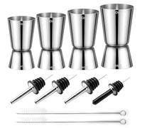 Jigger Cocktail Misurino Doppio per Cocktail 30 ml/40 ml/50 ml /60 mlDosatore Professionale Acciaio Inox con Tappo Versatore e Spazzola per Bar Vino Bevande Barista 4 Pezzi