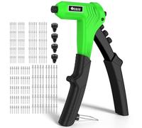 JiGiU Pistola per Rivetti Manuale da 8 Pollici con 4 Bocccoli (2.4-4.8mm) e 200 Rivetti in Alluminio - Design Ergonomico Curvo per Auto/Metallo/Fai-da-Te/Kit Professionale Antiscivolo