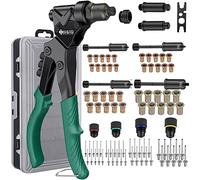 JiGiU Pistola per Rivetti Testa Girevole a 360° 3 IN 1 Kit Pistola per Dadi Rivetti con 4 Mandrini Sostituibili M3-M6, Naselli 2.4-4.8 mm, 2 Mandrini di Alesatura e con 40 Rivetti, 40 Dadi per Rivetti