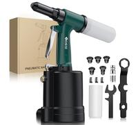 JiGiU Rivettatrice ad Aria Professionale per Rivetti Rivettatrice Pneumatica con Forza di Trazione, Attacco Europeo e Grifi - per Auto, Industria, Fai Da Te (5 UGELLI)