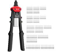 JiGiU Rivettatrici Pinze con 200 Pezzi Rivetti, Pistola a Rivetti Doppio Cuscinetto della Maniglia Rivettatrice Manuale 13.18" con 5 Ugelli Intercambiabili per Installazione Mobili e Lavori Pesanti