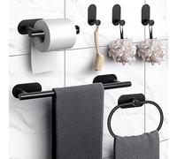 JiGiU Set 6 Pezzi Porta Asciugamani Bagno in Acciaio Inox 40cm - Ganci Autoadesivo per Accappatoio o Carta Igienica Impermeabili per Camera, Bagno, Cucina - Nero
