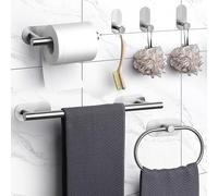 JiGiU Set 6 Pezzi Porta Asciugamani Bagno in Acciaio Inox 40cm - Ganci Autoadesivo per Accappatoio o Carta Igienica Impermeabili per Camera, Bagno, Cucina - Argento
