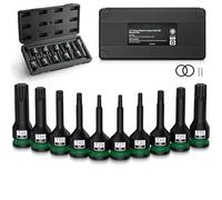 JiGiU Set da 10 Boccole a Stella (Torx) in Acciaio S2 per Aria/Elettrica, 1/2" - con Anelli in Gomma e Spillo di Sicurezza - per Meccanici Auto, Officina