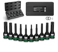 JiGiU Set da 10 Boccole Doppia Bietta (12 Denti) in Acciaio S2 per Aria/Elettrica, 1/2" - con Anelli in Gomma e Spillo - per Serrature e Spazi Stretti