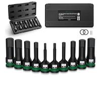 JiGiU Set da 10 Boccole Esagonali Metrichi in Acciaio 5-19mm S2 Professionale per Aria/Elettrica, 1/2" - con Anelli in Gomma e Spillo di Sicurezza - per Meccanici Auto/Officina/Fai-da-Te
