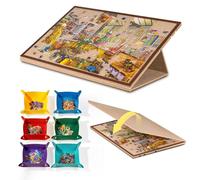 Jigpal Tavola per puzzle inclinabile con supporto 2 in 1 e coperchio, tavolo portaoggetti leggero in feltro con 3 angoli regolabili, 6 vassoi di ordinamento per puzzle fino a 1000 pezzi