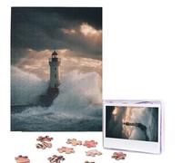 Jigsaw Puzzle 500 pezzi Immagine in legno personalizzata da foto Puzzle personalizzato da immagini Faro nella tempesta Puzzle per adulti Famiglia Compleanno Natale San Valentino Regali