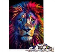 Jigsaw Puzzle con Animali Leone Colorato da 1000 Pezzi in Legno per Adulti e Bambini (50x75 cm) con Poster Coordinato e Foglio di Curiosità