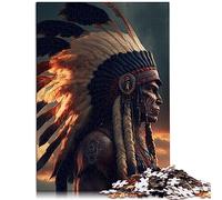 Jigsaw Puzzle per adulti, 1000 pezzi nativi americani chief legno, puzzle Artwork, 50 x 75 cm