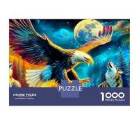 Jigsaw Puzzle Per Adulti E Bambini 1000 Pezzi Aquila e lupi sotto la luna Puzzle 52x38cm/1000pcs Decompressione E Regalo Puzzle Giochi Giocattolo Antistress Cardboard