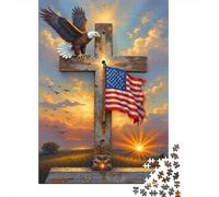 Jigsaw Puzzle Per Adulti E Bambini 1000 Pezzi Aquila sulla bandiera della croce Puzzle 52x38cm/1000pcs Decompressione E Regalo Puzzle Giochi Per Famiglia Cardboard