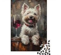 Jigsaw Puzzle Per Adulti E Bambini 1000 Pezzi Cara cane bicchiere di vino Puzzle 38x26cm/1000pcs Decompressione E Regalo Puzzle Giochi Per Famiglia Cardboard