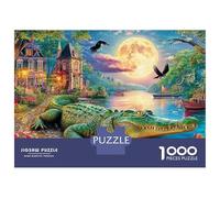 Jigsaw Puzzle Per Adulti E Bambini 1000 Pezzi Coccodrillo in un palude vivace e illuminata dalla luna Puzzle 70x50cm/1000pcs Regali Puzzle Giochi Giocattolo Antistress DIY