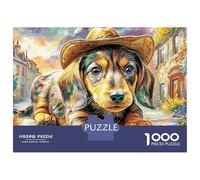 Jigsaw Puzzle Per Adulti E Bambini 1000 Pezzi Cucciolo Dachshund con cappello da cowboy Puzzle 38x26cm/1000pcs Regali Puzzle Giochi Giocattolo Antistress Cardboard