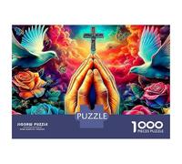 Jigsaw Puzzle Per Adulti E Bambini 1000 Pezzi Pregare le mani con croce e colombe Puzzle 52x38cm/1000pcs Decompressione E Regalo Puzzle Giochi Per Famiglia DIY
