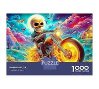 Jigsaw Puzzle Per Adulti E Bambini 1000 Pezzi Skeleton Rider on A Fiery, Psychedelic Motorcycle Puzzle 38x26cm/1000pcs Decompressione E Regalo Puzzle Giochi Giocattolo Antistress DIY